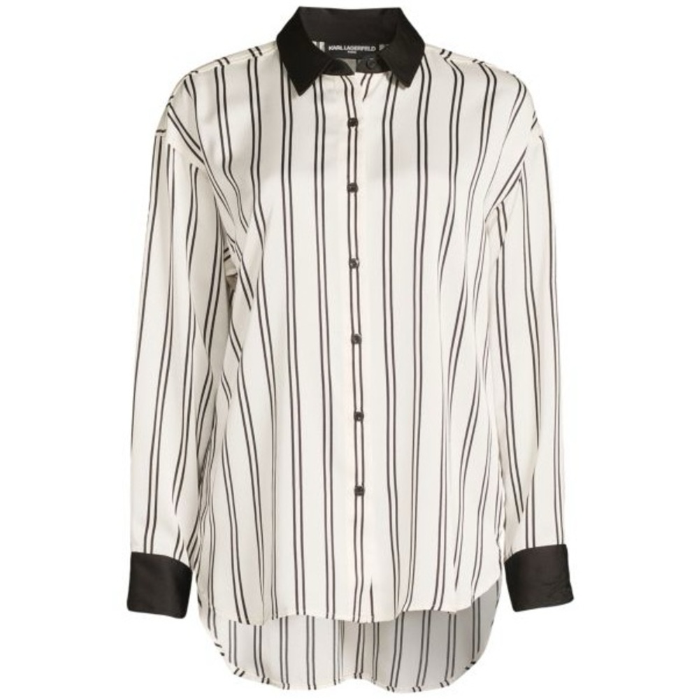 KARL LAGERFELD PARIS Striped High Low Shirt